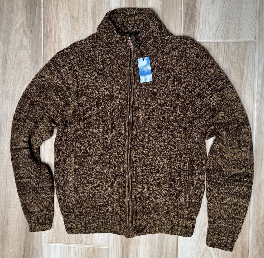 Gioberti Cable Knit Full Zip Cardigan Men’s Medium New With Tags